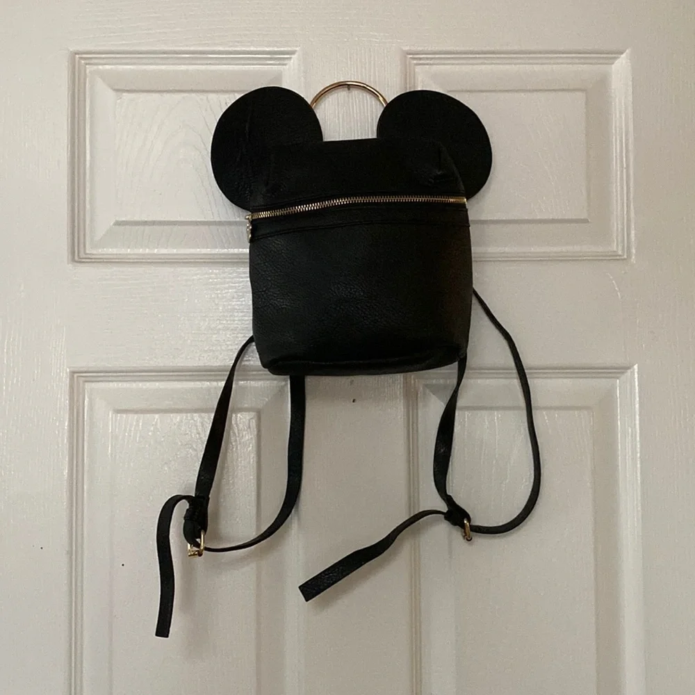 Disney x Typo Black Faux Leather Vegan Mickey Ear Mouse Backpack